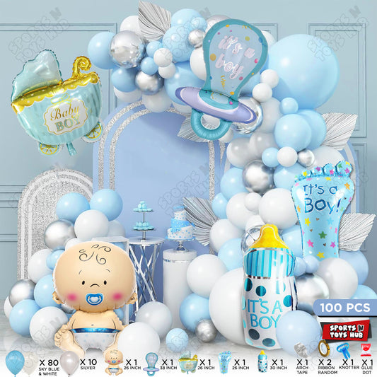 Baby Boy Character Foil Balloon Set Arch Theme - Pack Of 100