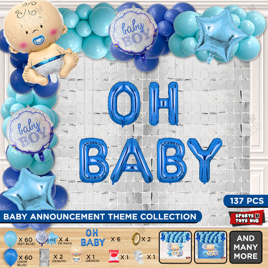 Baby Boy Foil Balloon Set With Oh Baby Foil Letter Arch Theme Pack Of 137