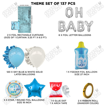 Feeder Foil Balloon With Oh Baby Foil Letter White & Blue Color Arch Theme - Pack Of 137