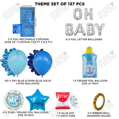 Feeder Foil Balloon With Oh Baby Foil Letter Dark Blue & Blue Color Arch Theme - Pack Of 137
