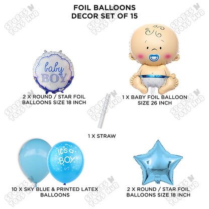 Baby Boy Foil Balloon - Pack Of 15