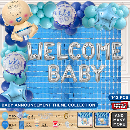 Baby Boy Foil Balloon Set With Welcome Baby Foil Letter Arch Theme - Pack Of 142