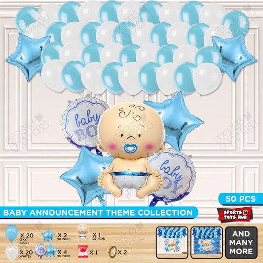 Baby Boy Foil Balloon Set With White & Blue Color Balloon Garland Theme