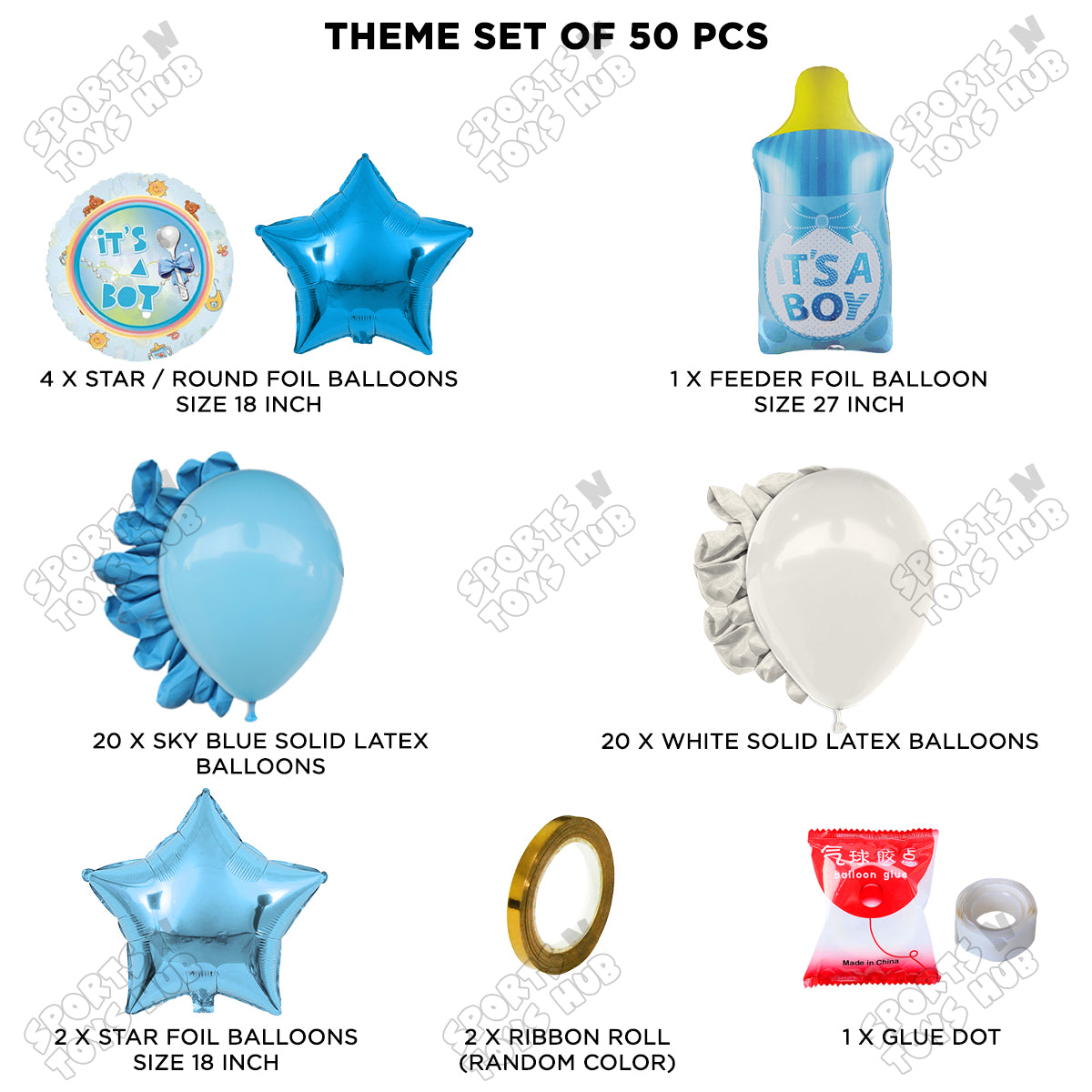 Baby Boy Feeder Foil Balloon Set With White & Blue Color Balloon Garland Theme