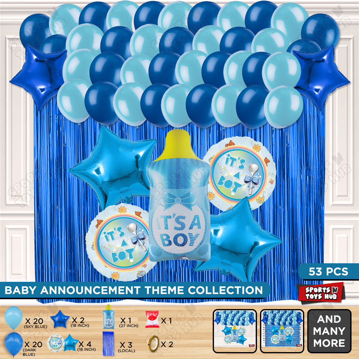 Baby Boy Feeder Foil Balloon Set With Balloon Curtain Theme