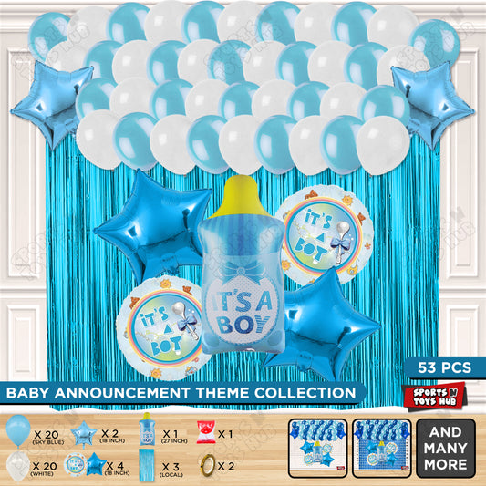 Baby Boy Feeder Foil Balloon Set With White & Blue Color Balloon Curtain Theme
