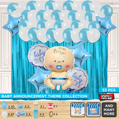 Baby Boy Foil Balloon Set With White & Blue Color Balloon Curtain Theme