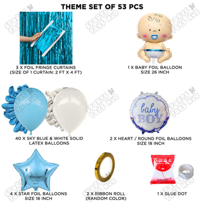 Baby Boy Foil Balloon Set With White & Blue Color Balloon Curtain Theme