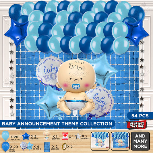 Baby Boy Foil Balloon Rectangle Curtain Theme - Pack Of 54