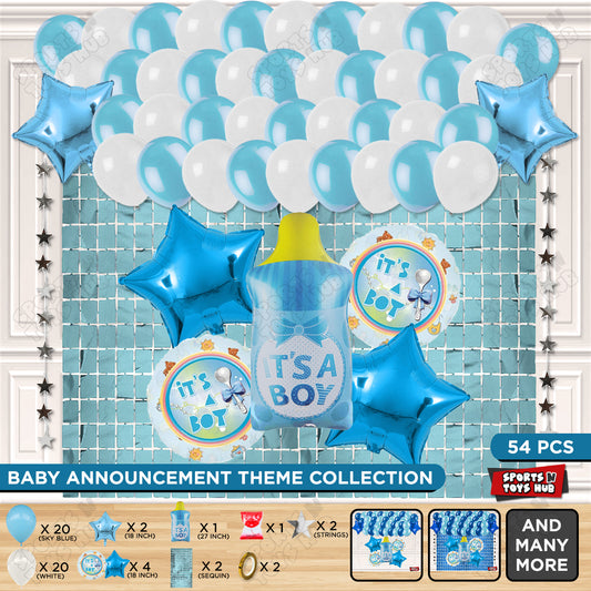 Baby Boy Feeder Foil Balloon Set With White & Blue Color Balloon Rectangle Curtain Theme