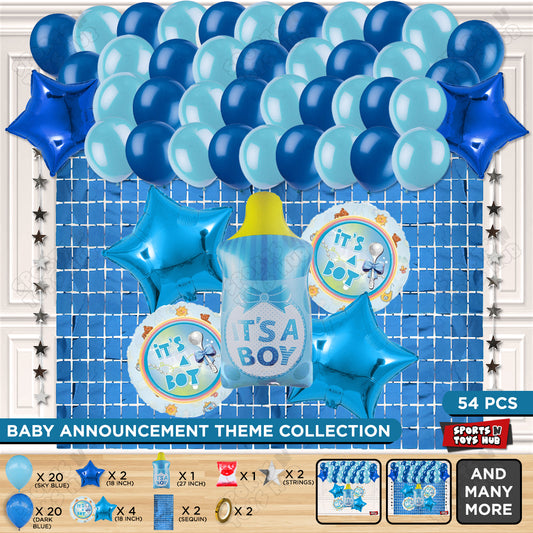 Baby Boy Feeder Foil Balloon Set With Balloon Rectangle Curtain Theme