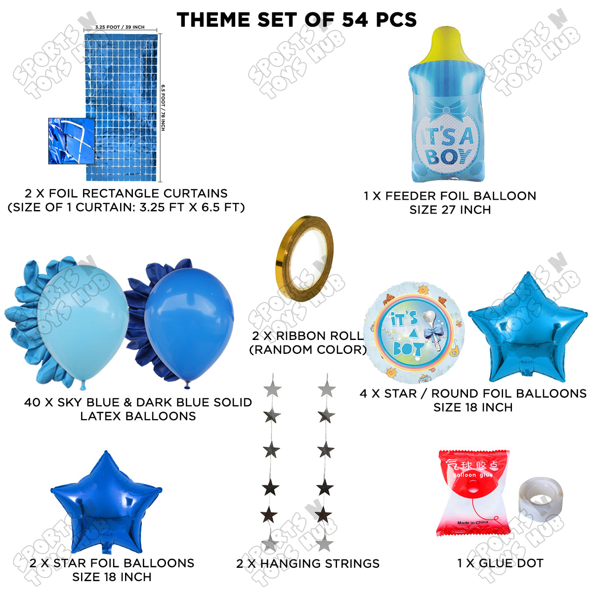 Baby Boy Feeder Foil Balloon Set With Balloon Rectangle Curtain Theme