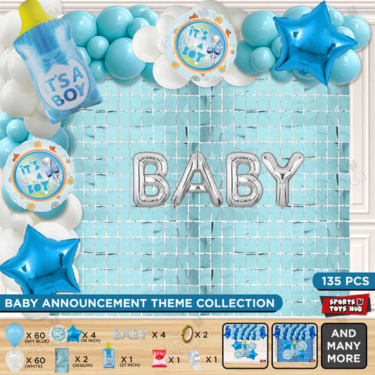 Feeder Foil Balloon With Baby Foil Letter White & Blue Arch Theme - Pack Of 135