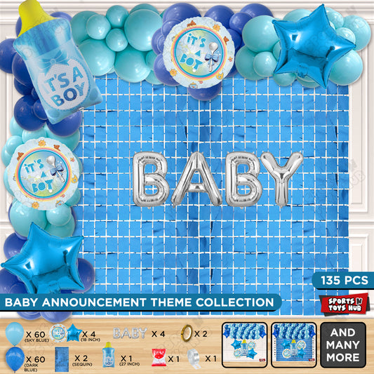 Feeder Foil Balloon With Baby Foil Letter Dark Blue & Blue Arch Theme - Pack Of 135
