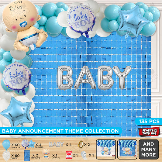 Baby Boy Foil Balloon With Baby Foil Letter White & Blue Color Arch Theme - Pack Of 135