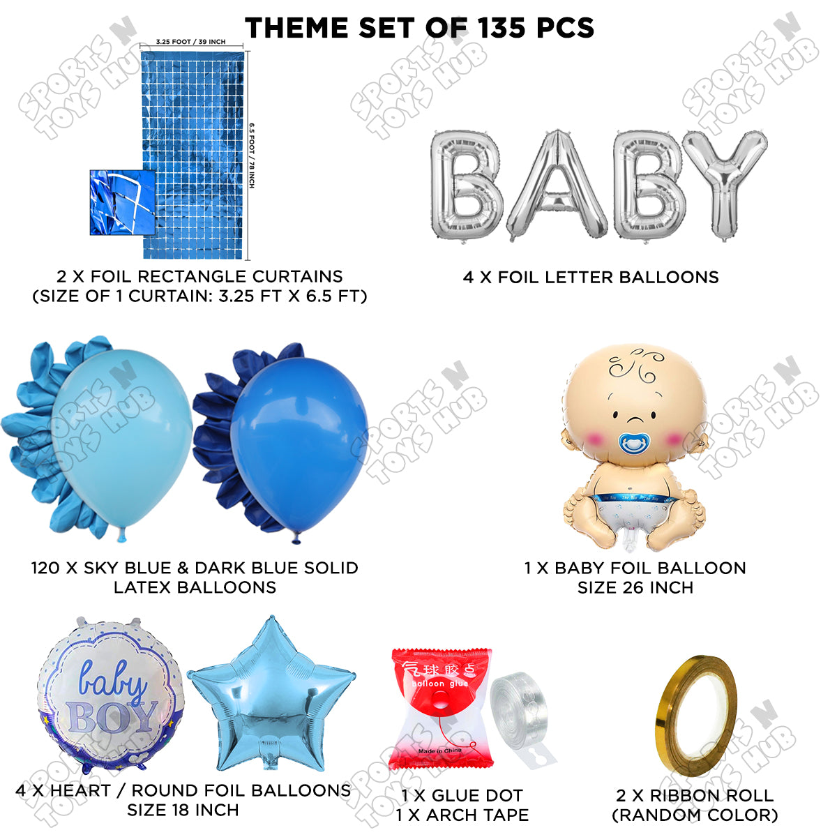 Baby Boy Foil Balloon With Baby Foil Letter Arch Theme - Pack Of 135