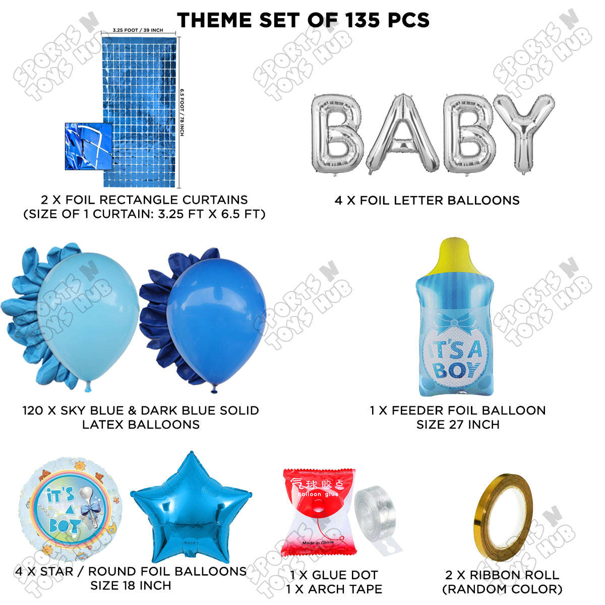 Feeder Foil Balloon With Baby Foil Letter Dark Blue & Blue Arch Theme - Pack Of 135