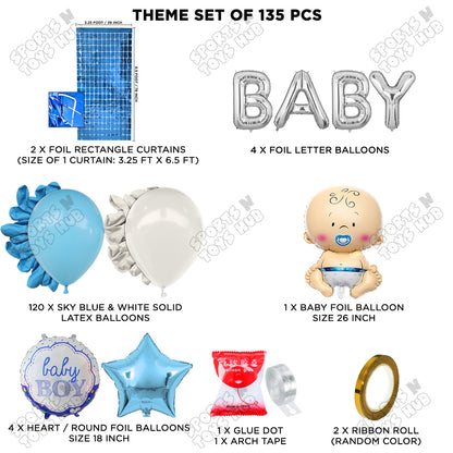 Baby Boy Foil Balloon With Baby Foil Letter White & Blue Color Arch Theme - Pack Of 135