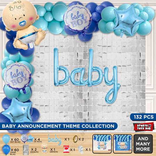 Baby Boy Foil Balloon With Baby Cursive Foil Letter Arch Theme - Pack Of 132