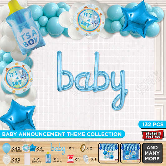 Feeder Foil Balloon With Baby Cursive Foil Letter White & Blue Color Arch Theme - Pack Of 132