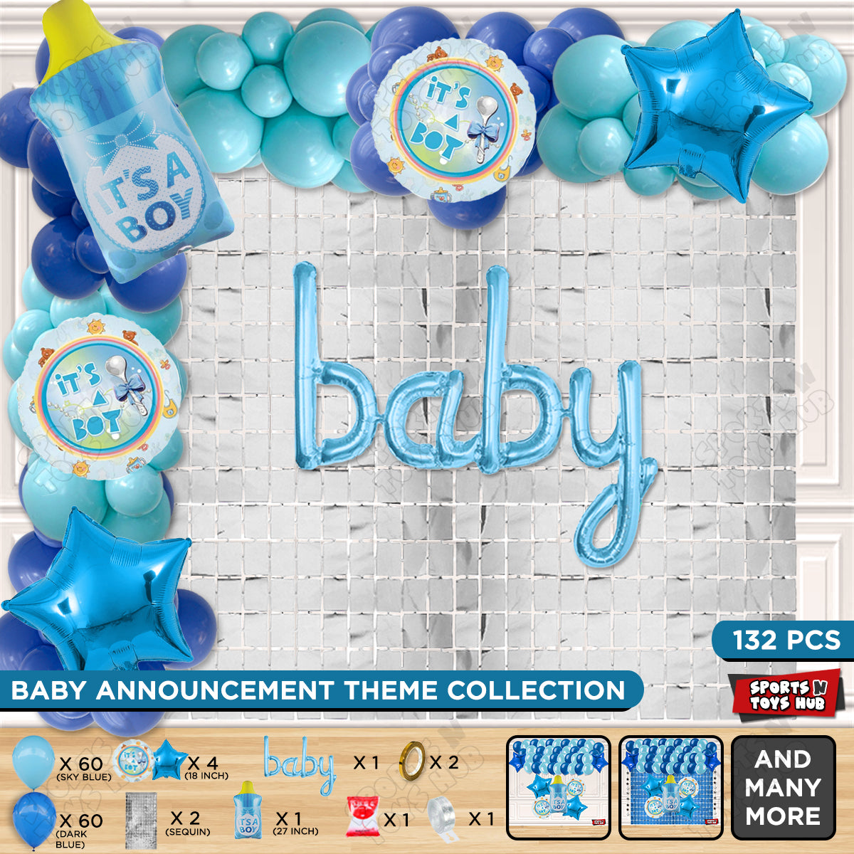 Feeder Foil Balloon With Baby Cursive Foil Letter Arch Theme - Pack Of 132