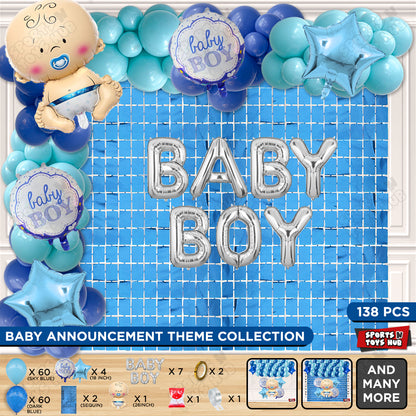 Baby Boy Foil Balloon Set With Baby Boy Foil Letter Arch Theme - Pack Of 138