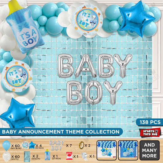 Feeder Foil Balloon With Baby Boy Foil Letter Blue & White Color Arch Theme - Pack Of 138