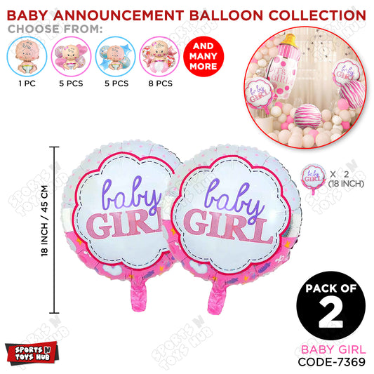 Baby Announcement Baby Girl Round Foil Balloon