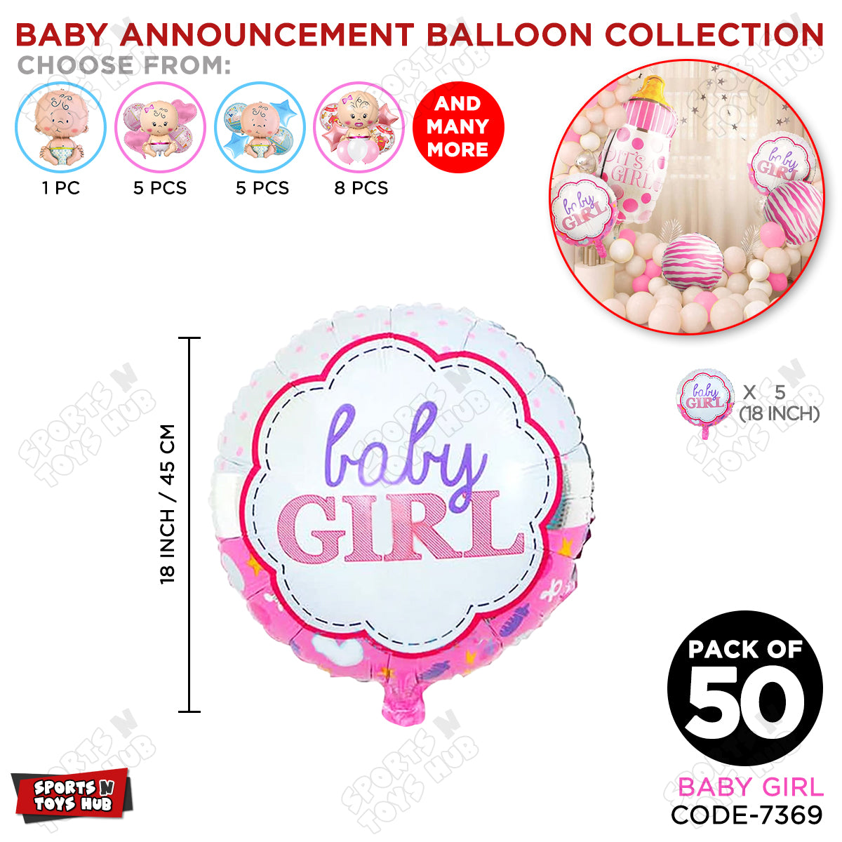 Baby Announcement Baby Girl Round Foil Balloon