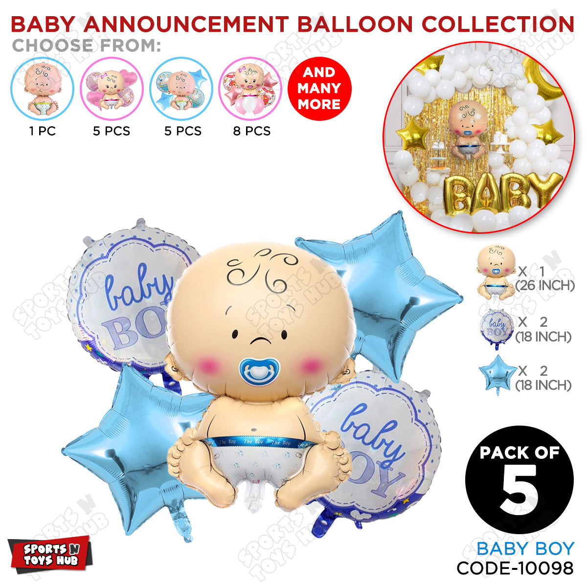 Baby Boy Foil Balloon - Pack Of 5