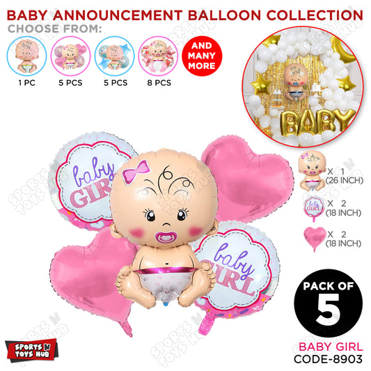 Baby Girl Foil Balloon - Pack Of 5