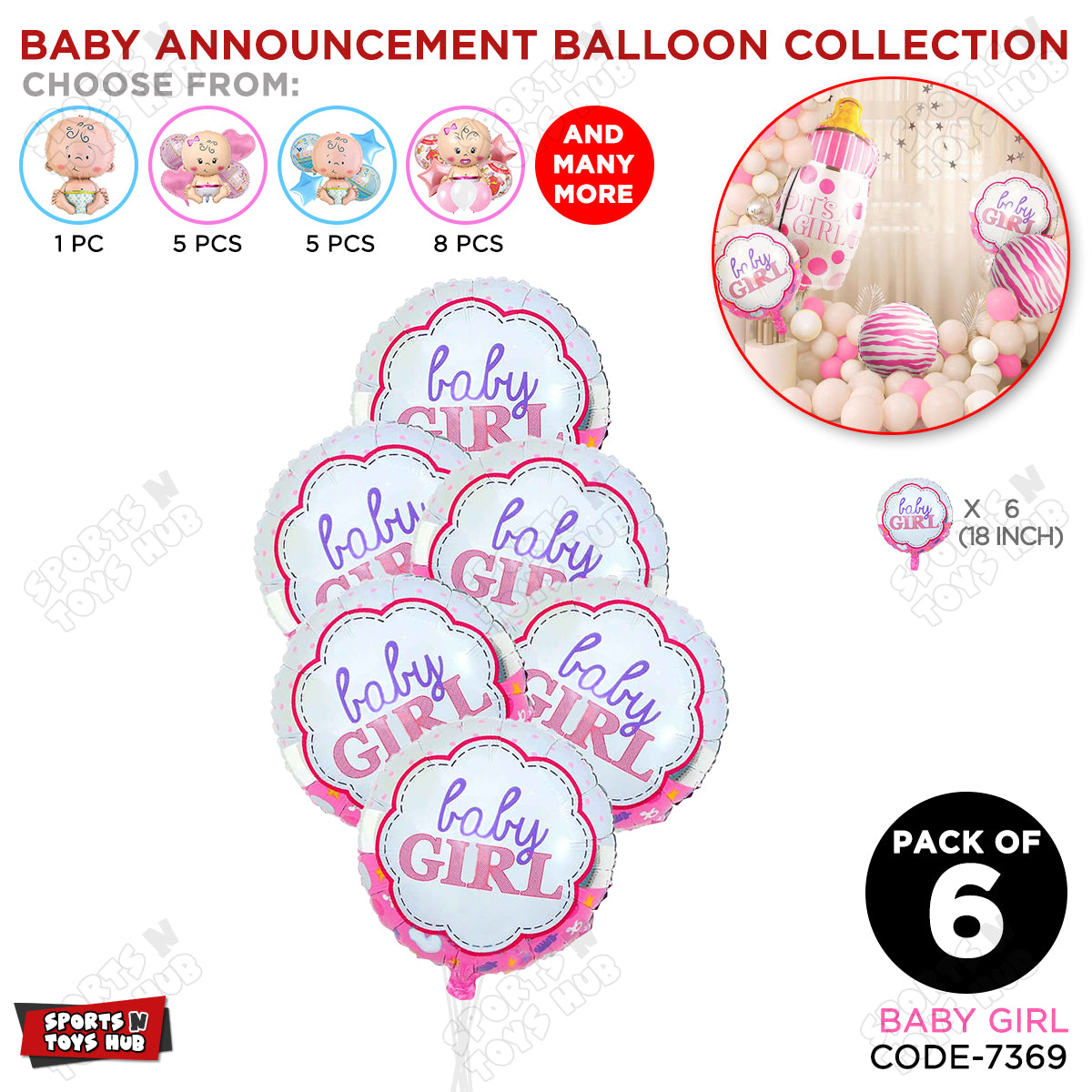 Baby Announcement Baby Girl Round Foil Balloon