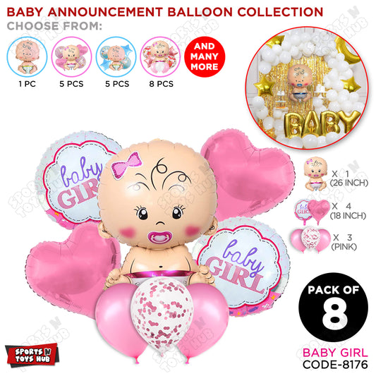 Baby Girl Foil Balloon - Pack Of 8