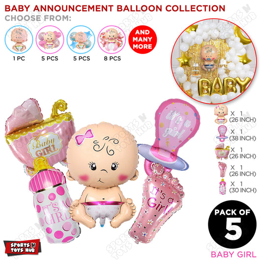 Baby Girl Character Foil Balloon - Pack Of 5
