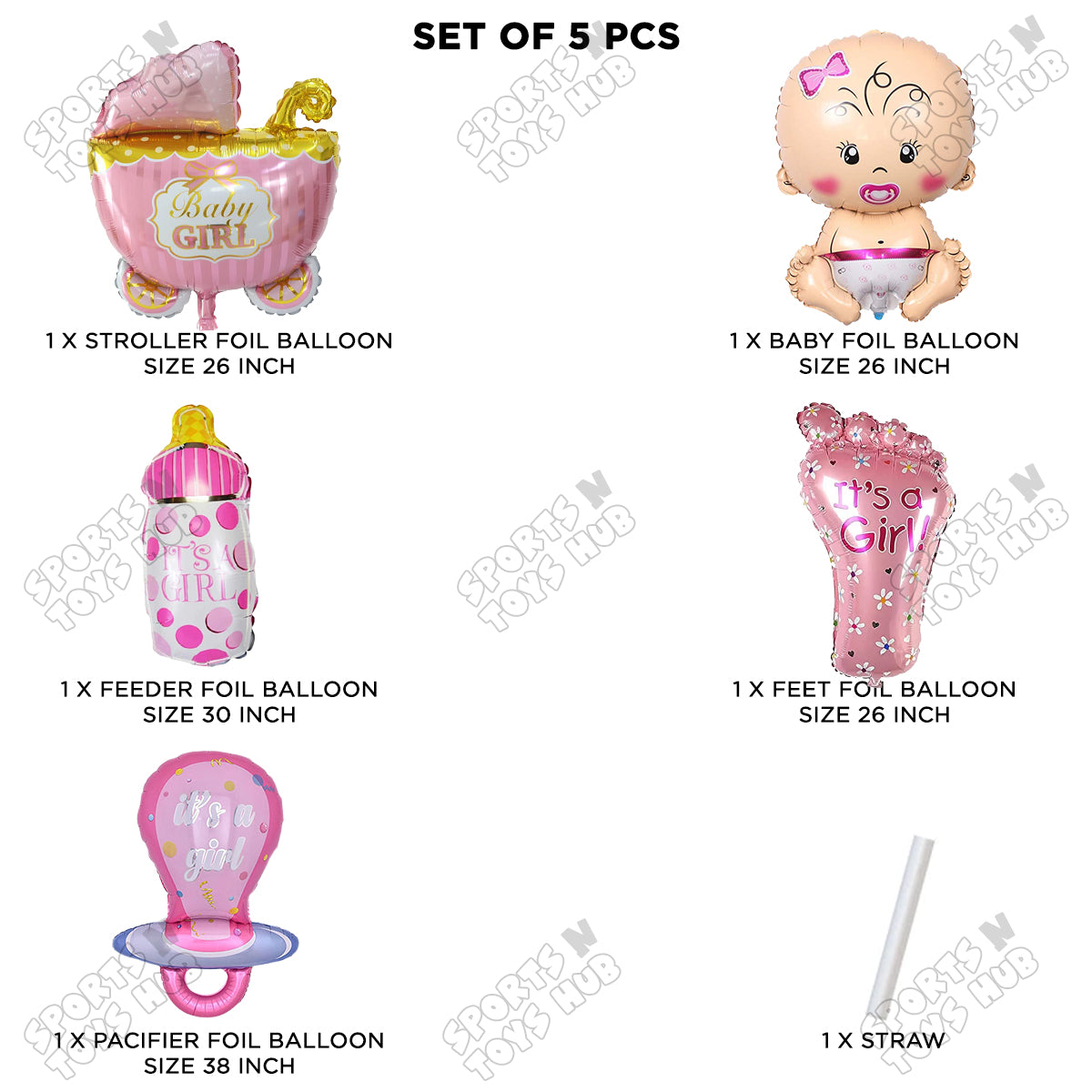 Baby Girl Character Foil Balloon - Pack Of 5