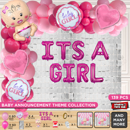 Baby Girl Foil Balloon Set With Its A Girl Foil Letter Arch Theme - Pack Of 139
