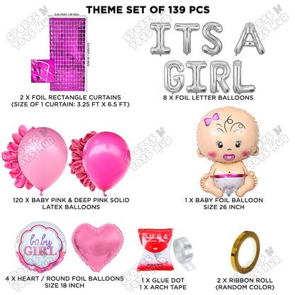 Baby Girl Foil Balloon Set With Its A Girl Foil Letter Arch Theme - Pack Of 139