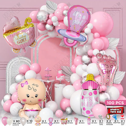 Baby Girl Character Foil Balloon Set Arch Theme Latex and Foil Balloon Kit- Pack Of 100 PCS