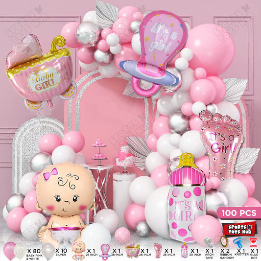 Baby Girl Character Foil Balloon Set Arch Theme - Pack Of 100