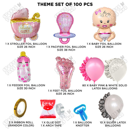 Baby Girl Character Foil Balloon Set Arch Theme Latex and Foil Balloon Kit- Pack Of 100 PCS