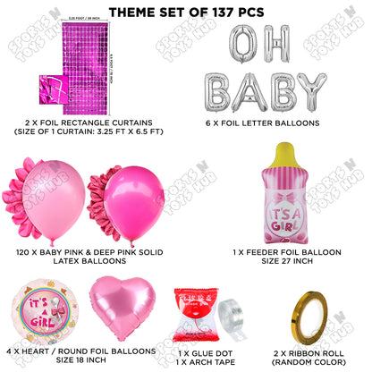 Feeder Foil Balloon With Oh Baby Foil Letter Dark Pink & Pink Color Arch Theme - Pack Of 137