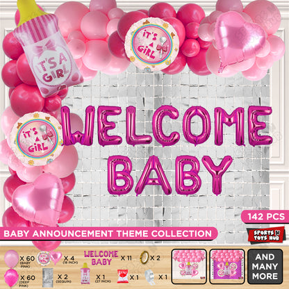 Baby Girl Feeder Foil Balloon Set With Welcome Baby Foil Letter Arch Theme - Pack Of 142
