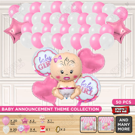 Baby Girl Foil Balloon Set Garland Pink & White Color Theme - Pack Of 50