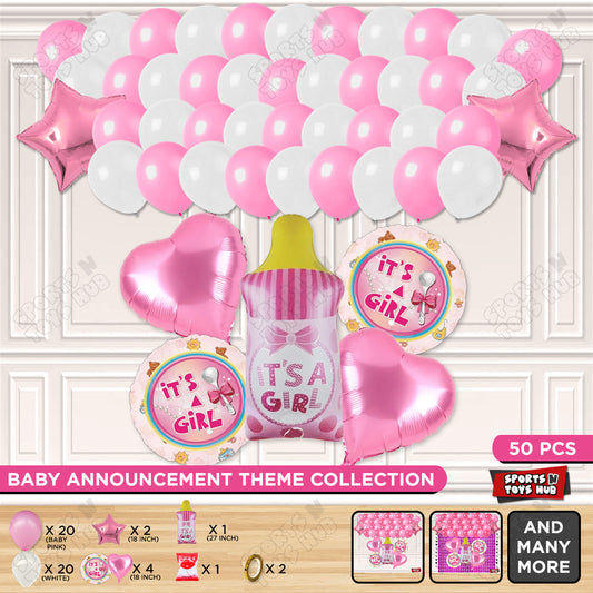 Baby Girl Feeder Foil Balloon Set With Balloon White & Pink Color Garland Theme