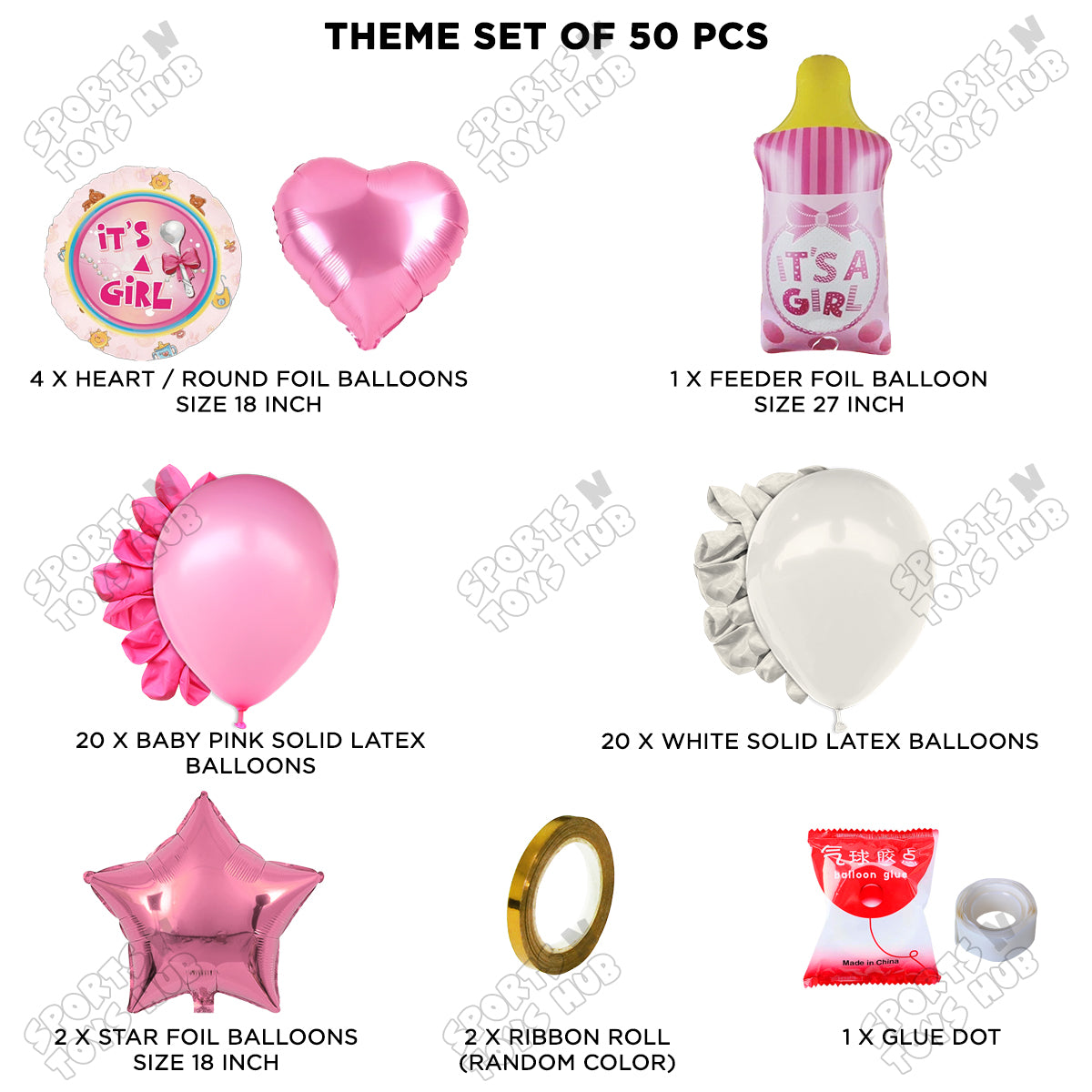 Baby Girl Feeder Foil Balloon Set With Balloon White & Pink Color Garland Theme