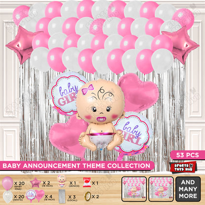 Baby Girl Foil Balloon Set Curtain Pink & White Color Theme - Pack Of 53