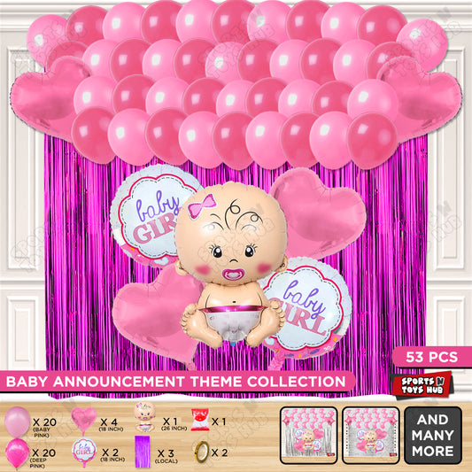 Baby Girl Foil Balloon Set Curtain Theme - Pack Of 53