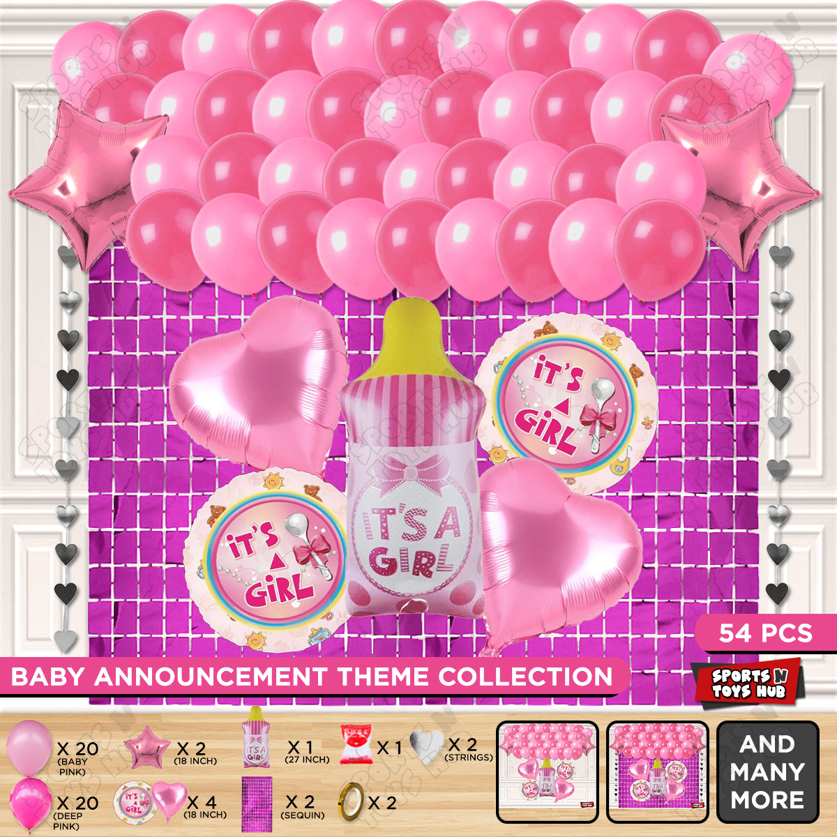Baby Girl Feeder Foil Balloon Set With Balloon Rectangle Curtain Theme