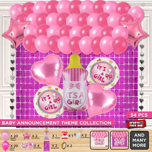 Baby Girl Feeder Foil Balloon Set With Balloon Rectangle Curtain Theme