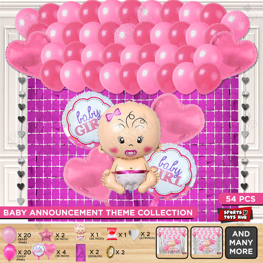 Baby Girl Foil Balloon Set Rectangle Curtain Theme